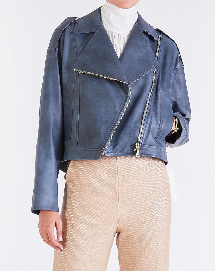 【Anyone more】Teomi Denim Overfit Biker Jacket Rae CROPPED OVERSIZED BIKER - DENIM – SKIIM Paris