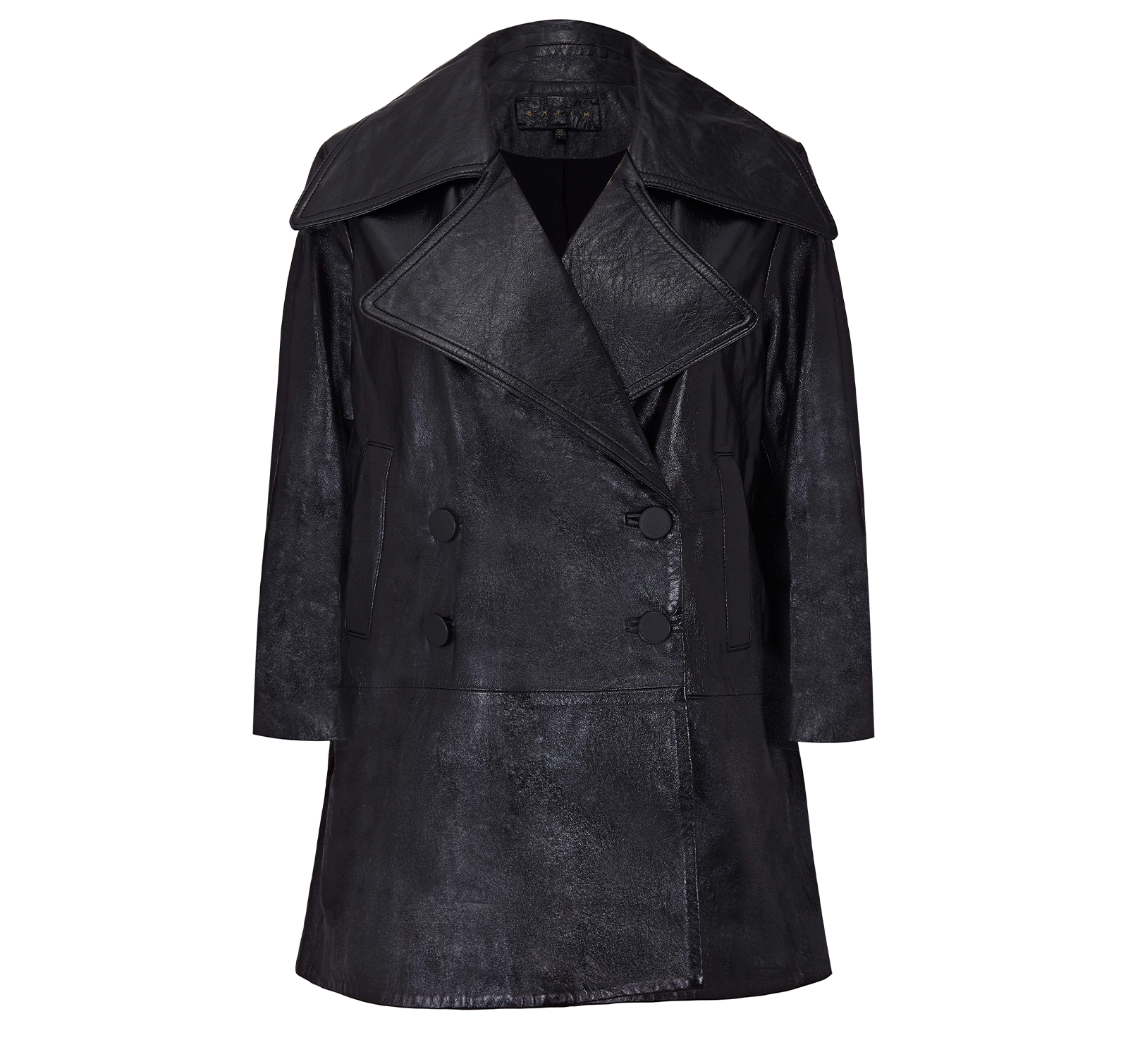 Jinx DOUBLE BREASTED LEATHER COAT - BLACK