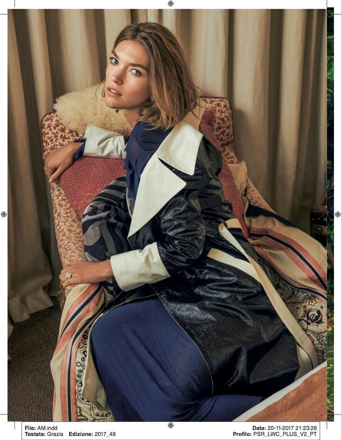 Arizona and our Charlotte coat in GRAZIA Italy