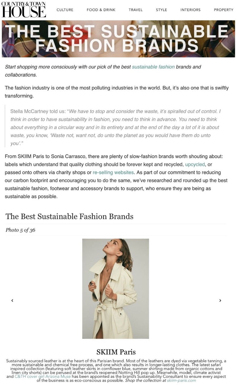 SKIIM Paris featured on Country & Town House online's "The Best Sustainable Fashion Brands"