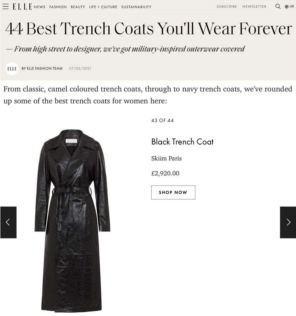 OUR KARLA TRENCH FEATURED IN ELLE.COM'S "44 BEST TRENCH COATS YOU'LL WEAR FOREVER"