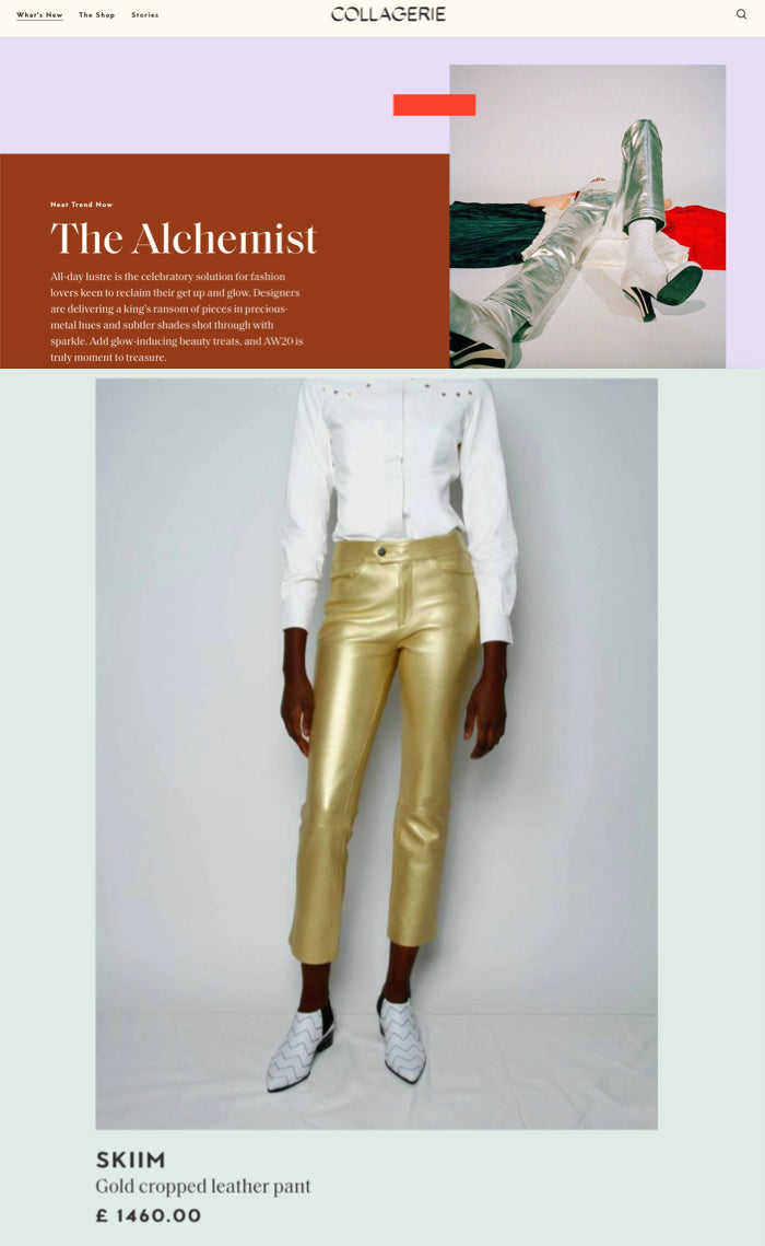 Our Jean Cropped Leather Pant is featured in Collagerie for their metallic themed shopping edit “The Alchemist”!