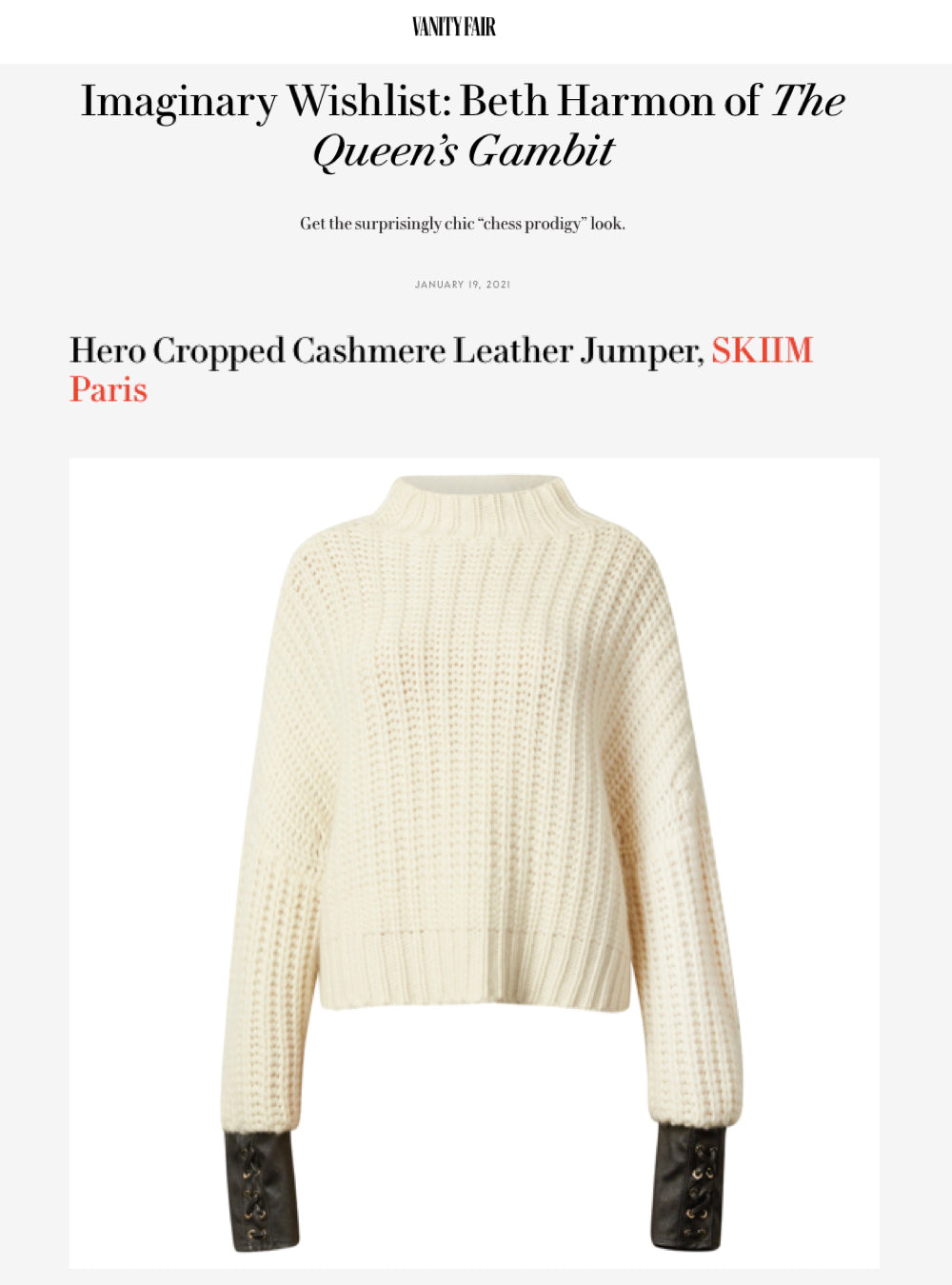 OUR HERO CASHMERE JUMPER FEATURED IN VANITY FAIR'S: "Imaginary Wishlist" Series