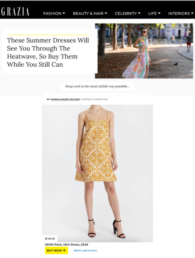 Our BIBI Dress in Grazia's "These Summer Dresses Will See You Through The Heatwave, So Buy Them While You Still Can"
