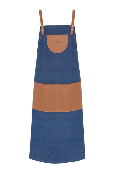 Denim/Leather Apron - Blue Denim / Cognac Leather