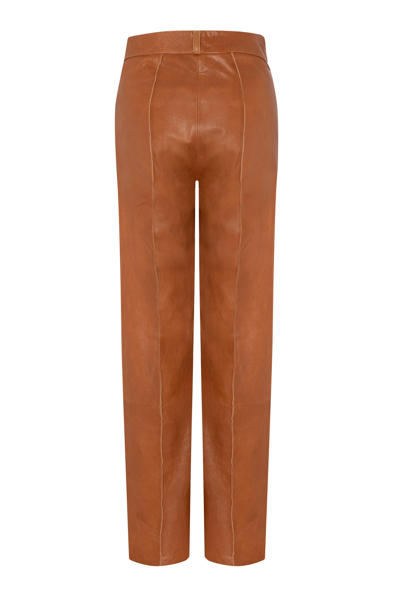 CAMILA - SLIT LEATHER TROUSER - COGNAC