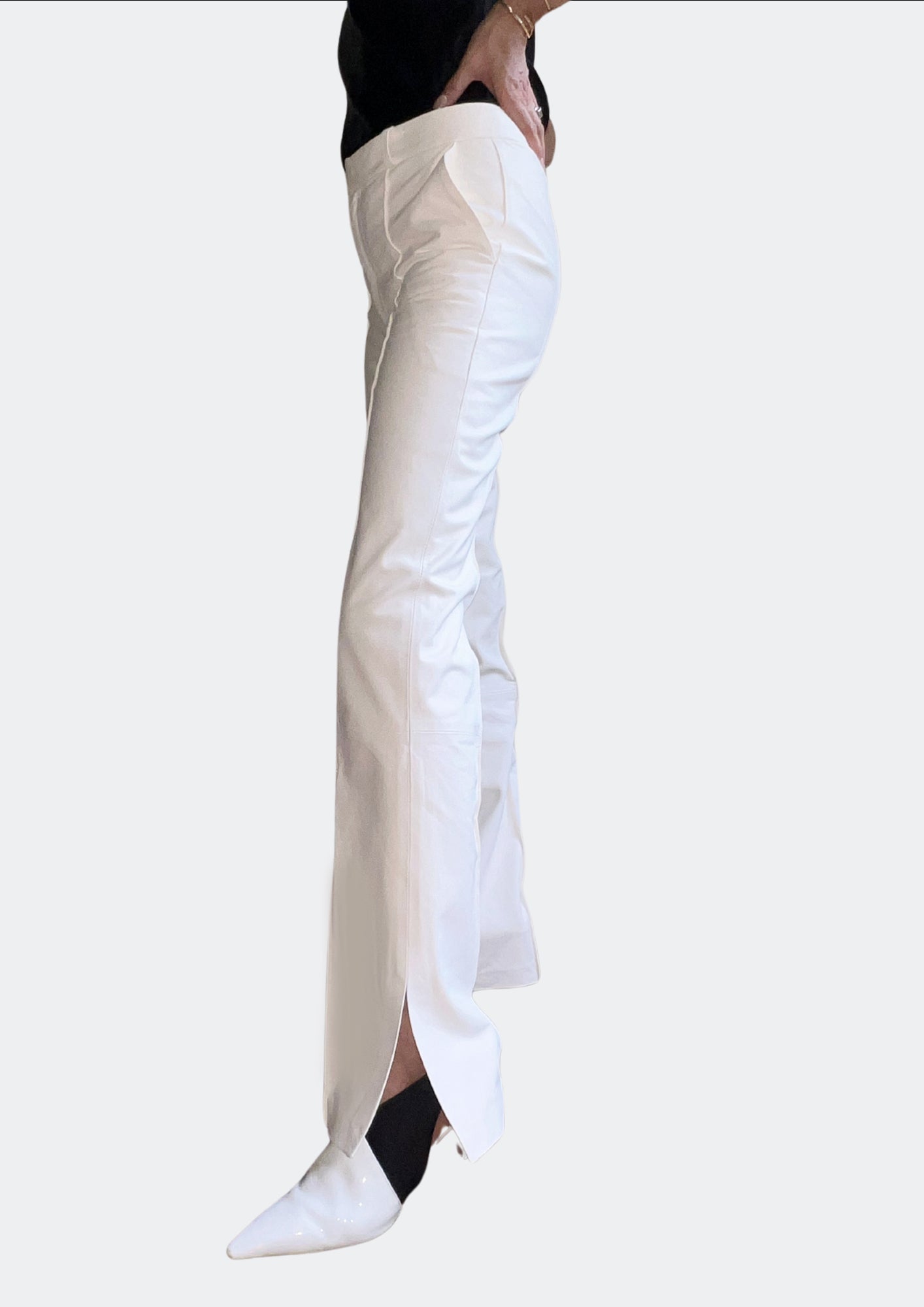 CAMILA - SLIT LEATHER TROUSER - MILK