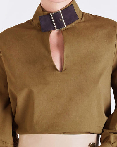 Jocelyn BUCKLE-NECK TOP - TOFFEE/DARK BROWN