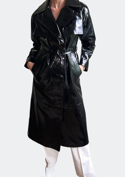 Karla LEATHER TRENCH - PATENT BLACK