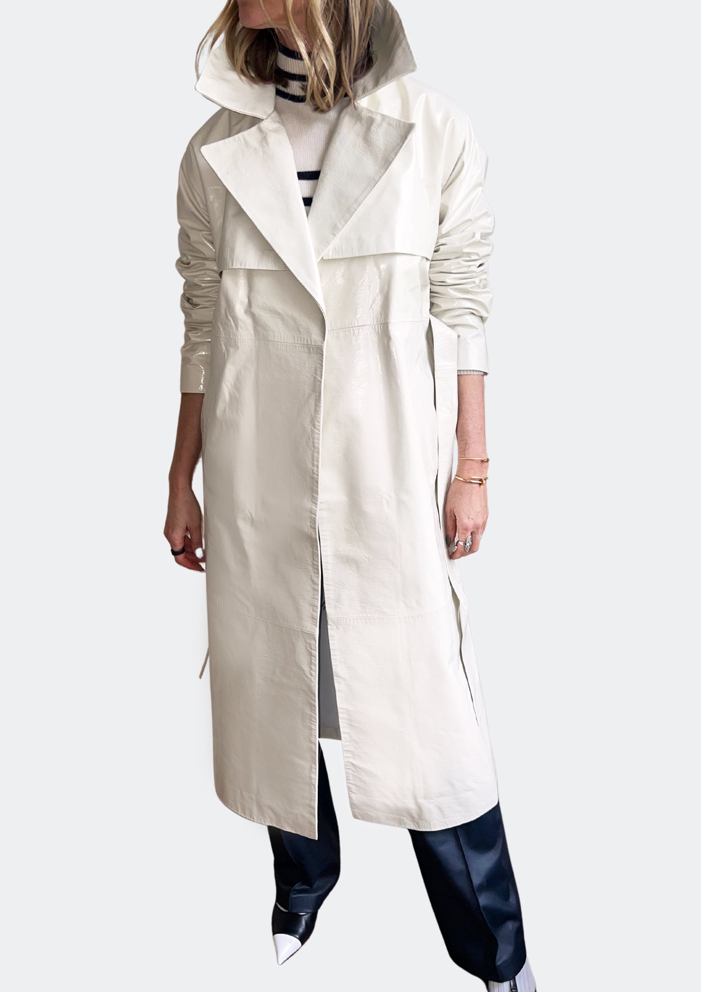 Karla LEATHER TRENCH - PATENT OFF WHITE