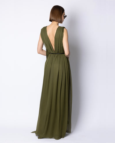 RACHEL CHIFFON SILK DRESS - KHAKI