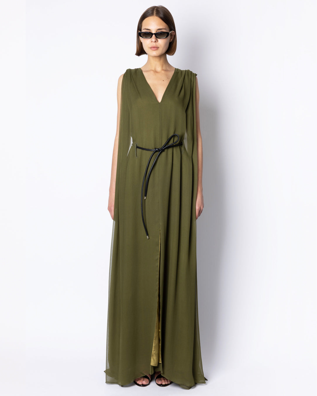 RACHEL CHIFFON SILK DRESS - KHAKI