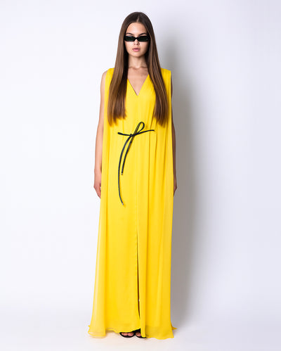 RACHEL CHIFFON SILK DRESS - YELLOW