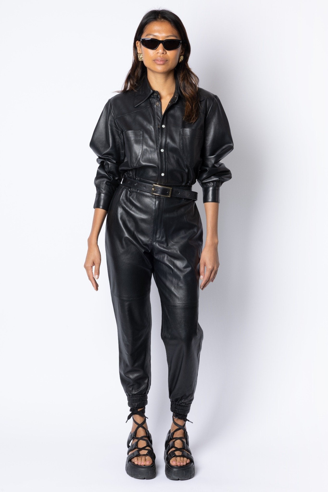 Nico LEATHER JUMPSUIT - BLACK