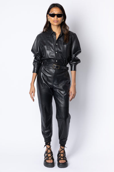 Nico LEATHER JUMPSUIT - BLACK