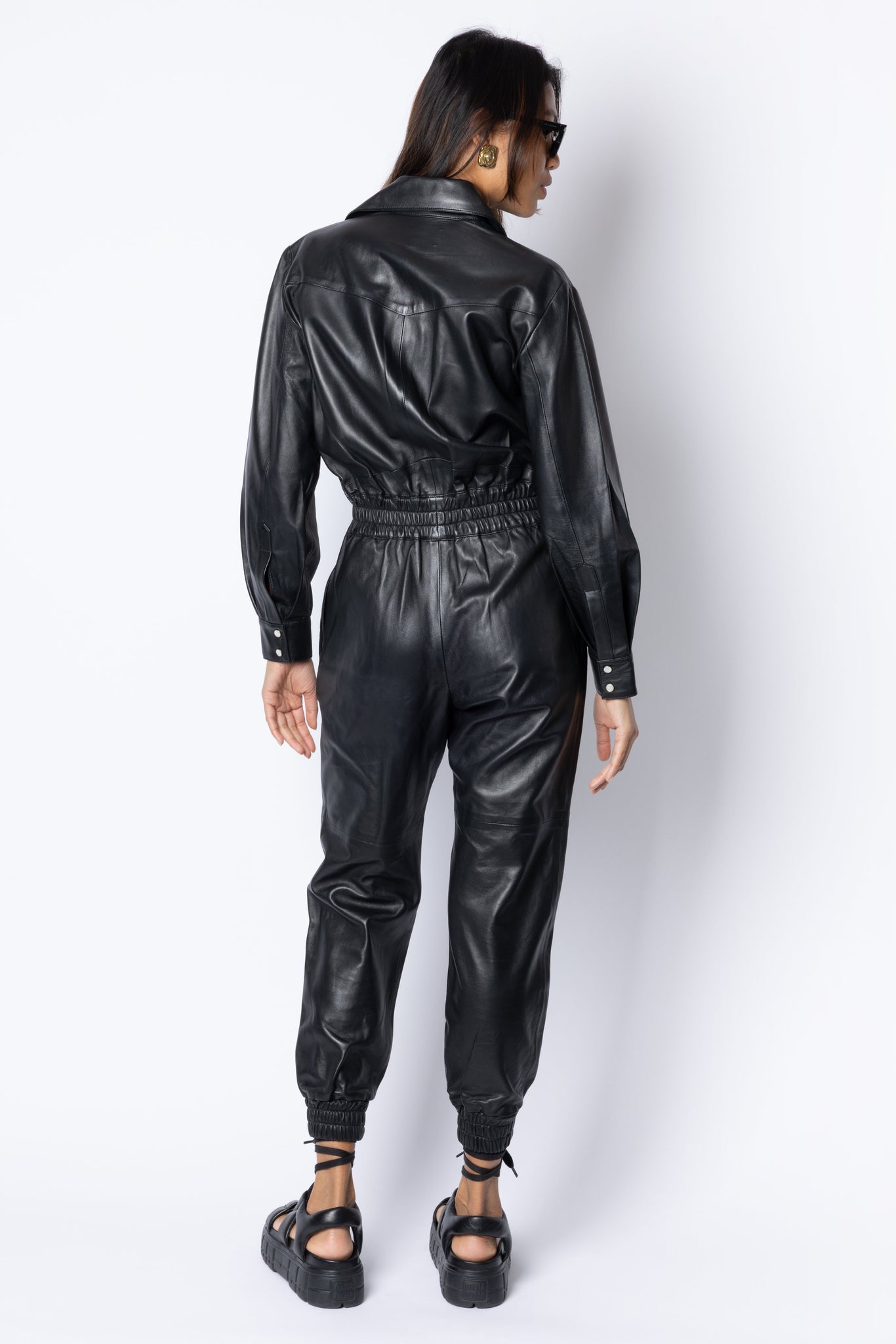Nico LEATHER JUMPSUIT - BLACK