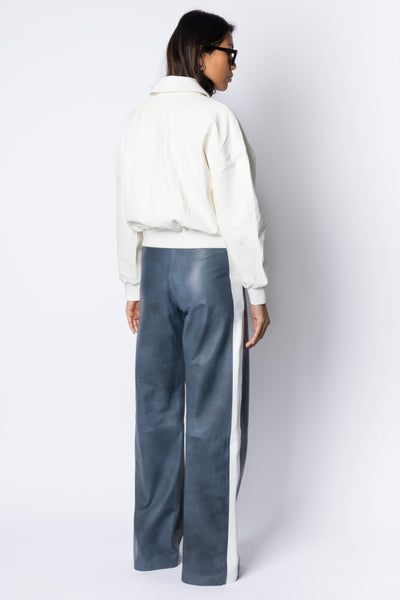 Edith STRIPE LEATHER TROUSER - PETROL BLUE / WHITE