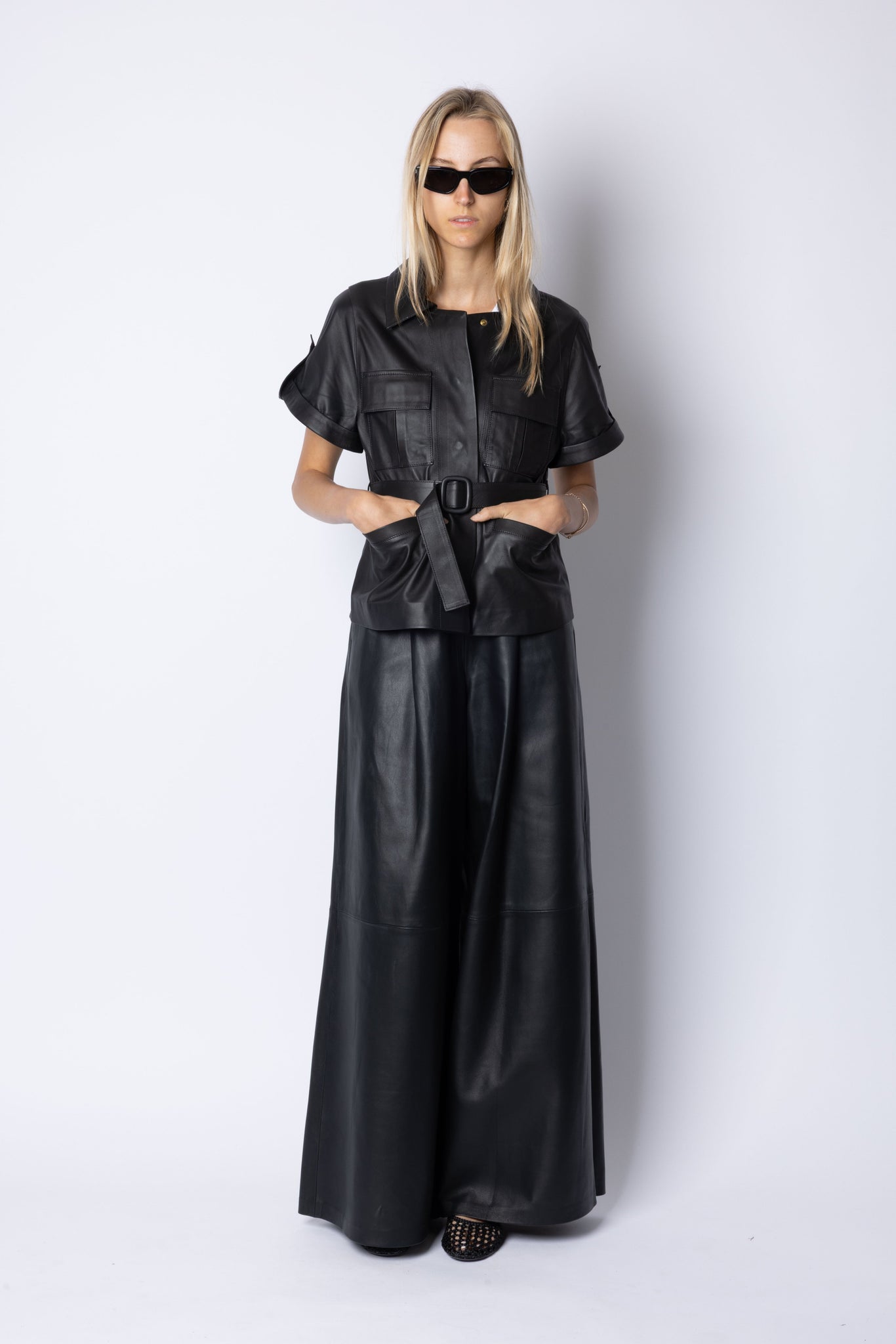 Amanda WIDE LEG HIGH WAIST TROUSERS - BLACK