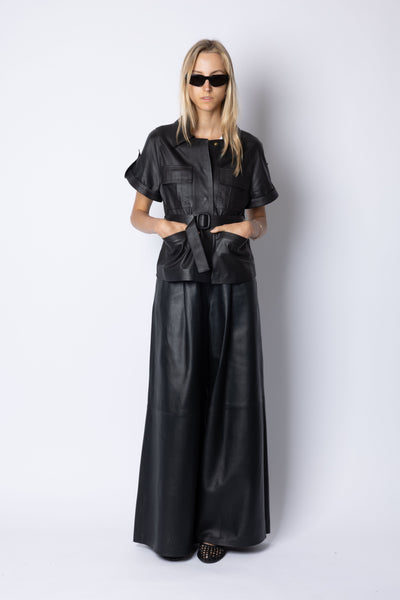 Amanda WIDE LEG HIGH WAIST TROUSERS - BLACK