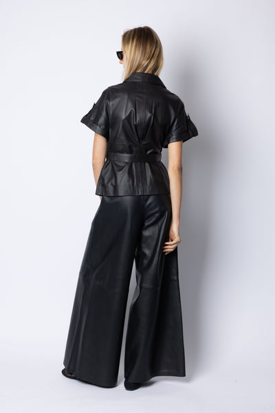 Amanda WIDE LEG HIGH WAIST TROUSERS - BLACK