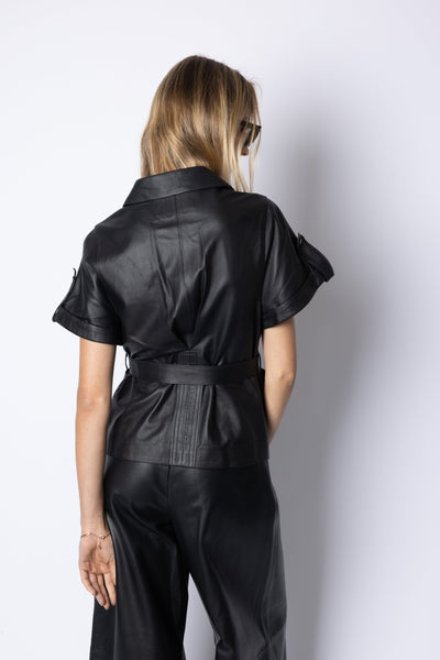 Eloise BELTED COLLARED JACKET - BLACK