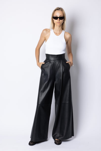 Amanda WIDE LEG HIGH WAIST TROUSERS - BLACK