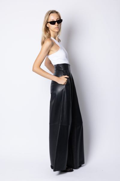 Amanda WIDE LEG HIGH WAIST TROUSERS - BLACK