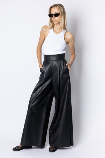 Amanda WIDE LEG HIGH WAIST TROUSERS - BLACK