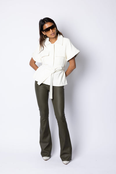 Eloise BELTED COLLARED JACKET - OFF WHITE