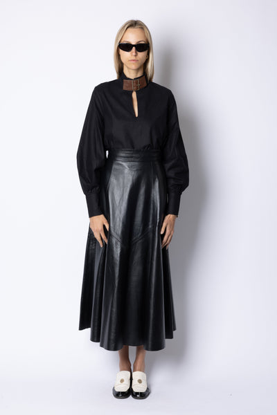 Max LEATHER MAXI SKIRT - BLACK