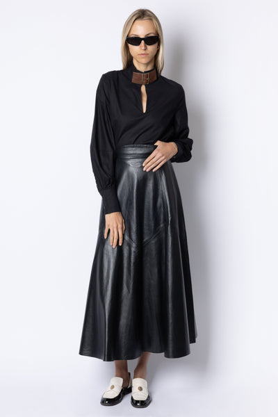 Jocelyn BUCKLE-NECK TOP - BLACK/BROWN
