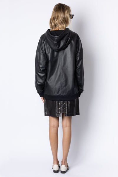 Marine LEATHER SOFT LINED HOODIE - BLACK