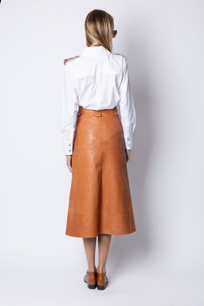 Farrah LEATHER MIDI SKIRT - COGNAC