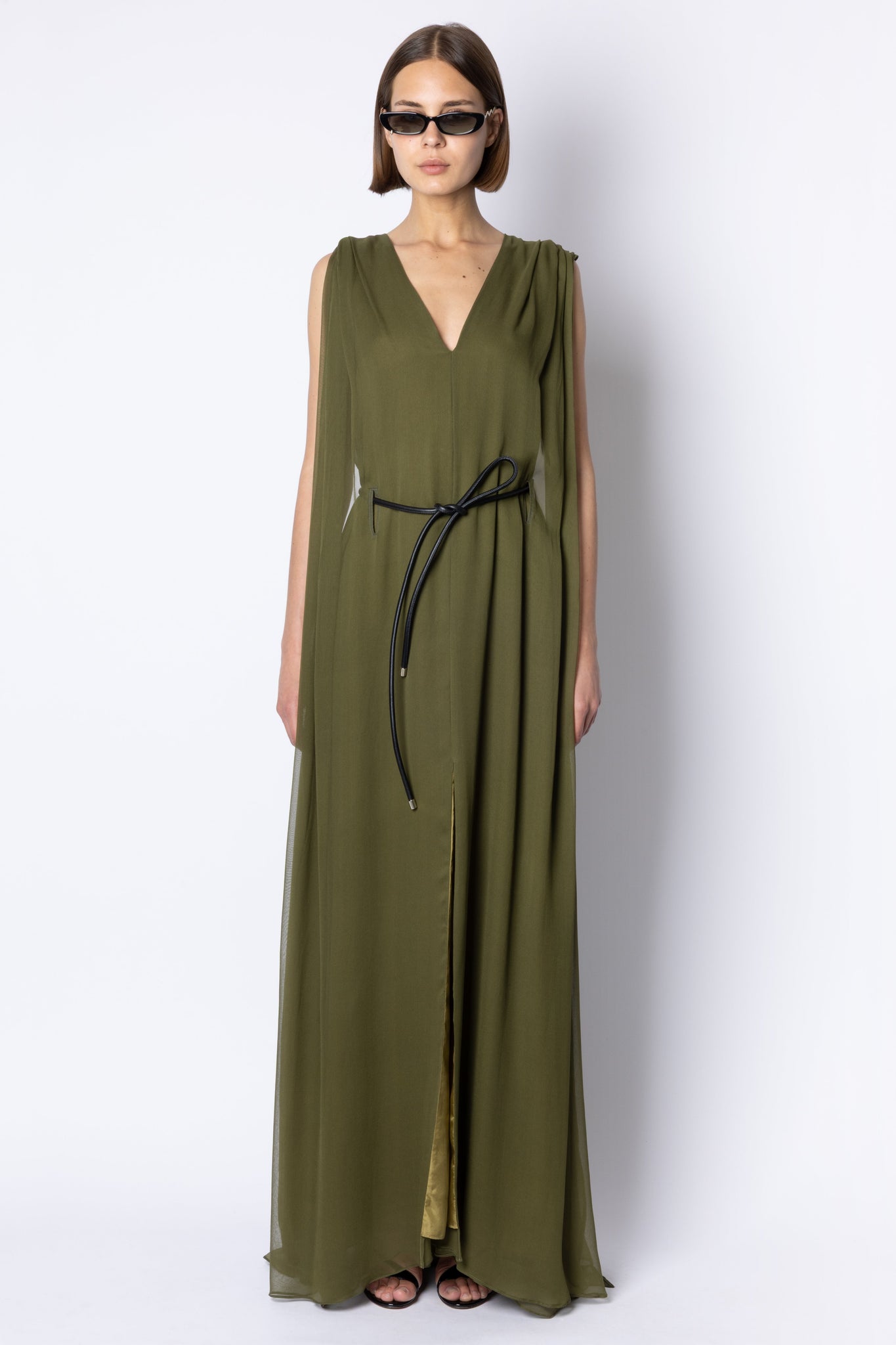 RACHEL CHIFFON SILK DRESS - KHAKI
