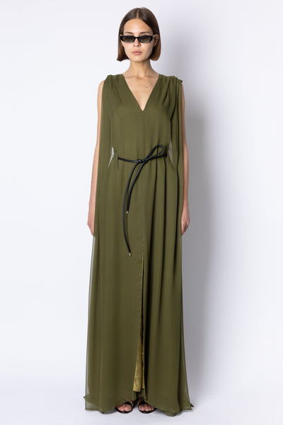 RACHEL CHIFFON SILK DRESS - KHAKI