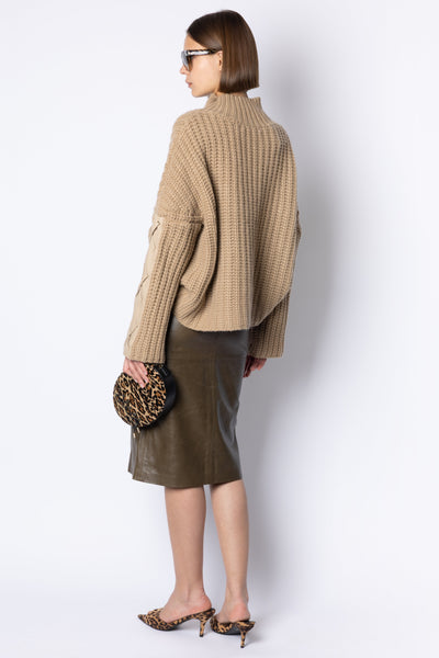 Lucy BUTTON FRONT LEATHER SKIRT - KHAKI