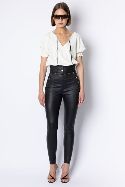 Natalie HIGH WAIST STRETCH LEATHER TROUSER - BLACK