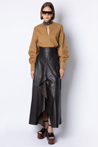 Jocelyn BUCKLE-NECK TOP - TOFFEE/DARK BROWN