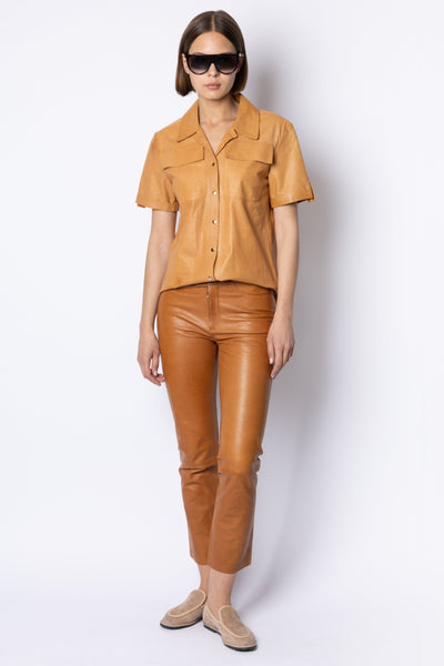 Jean CROPPED LEATHER TROUSER - COGNAC