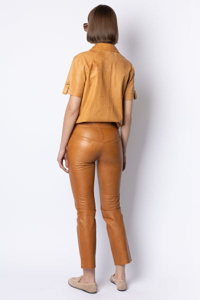 Jean CROPPED LEATHER TROUSER - COGNAC