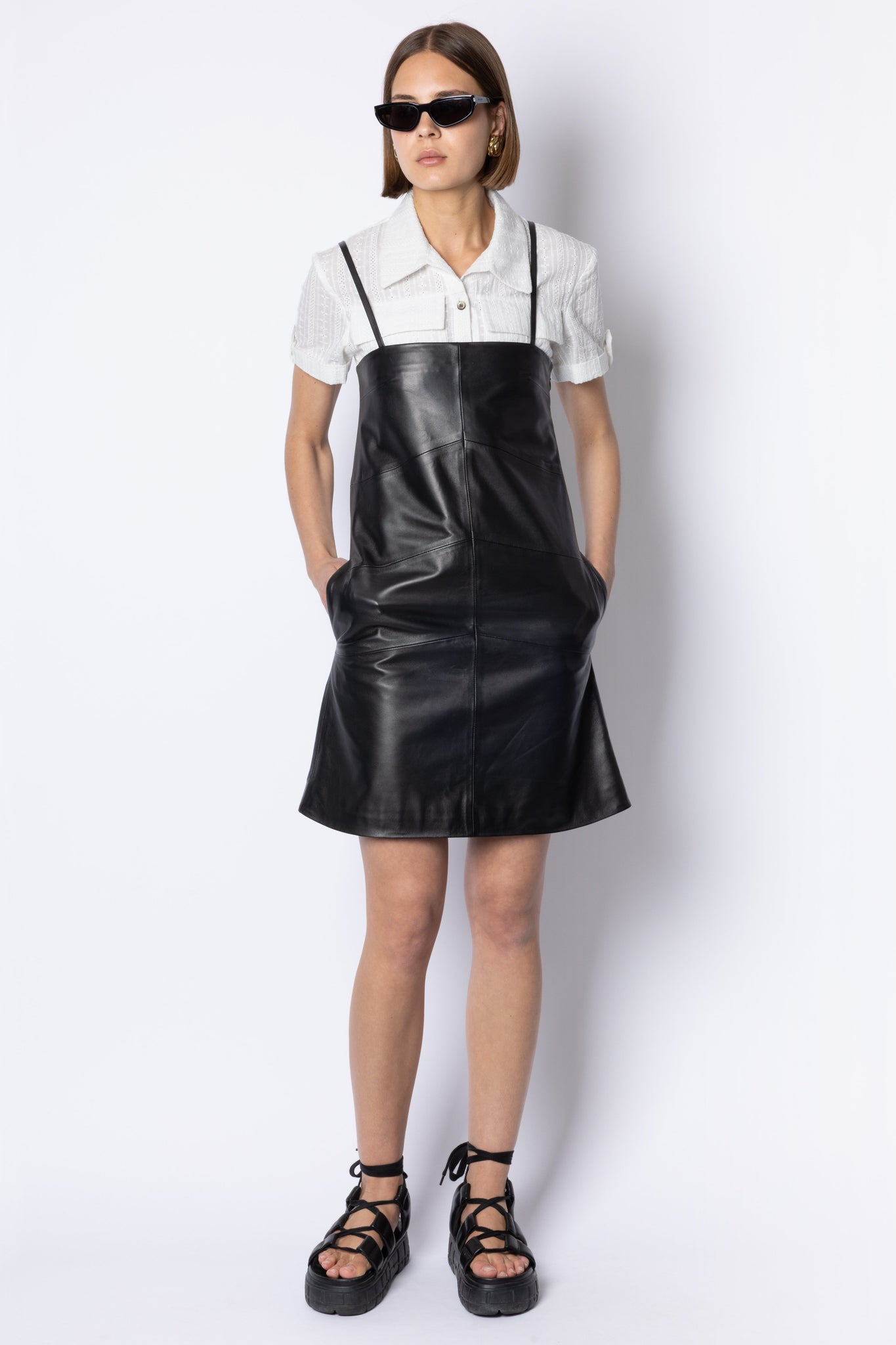 Bibi LEATHER MINI DRESS - BLACK