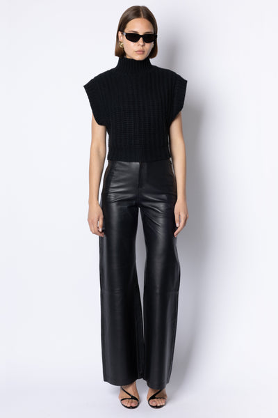 Edith STRIPE LEATHER TROUSER - BLACK