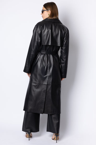 Edith STRIPE LEATHER TROUSER - BLACK