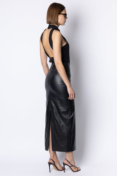 Anna LINEN HALTER NECK TOP - BLACK