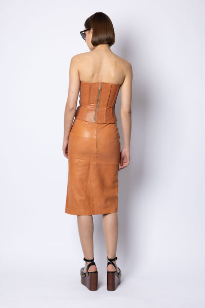 Lucy BUTTON FRONT LEATHER SKIRT - COGNAC