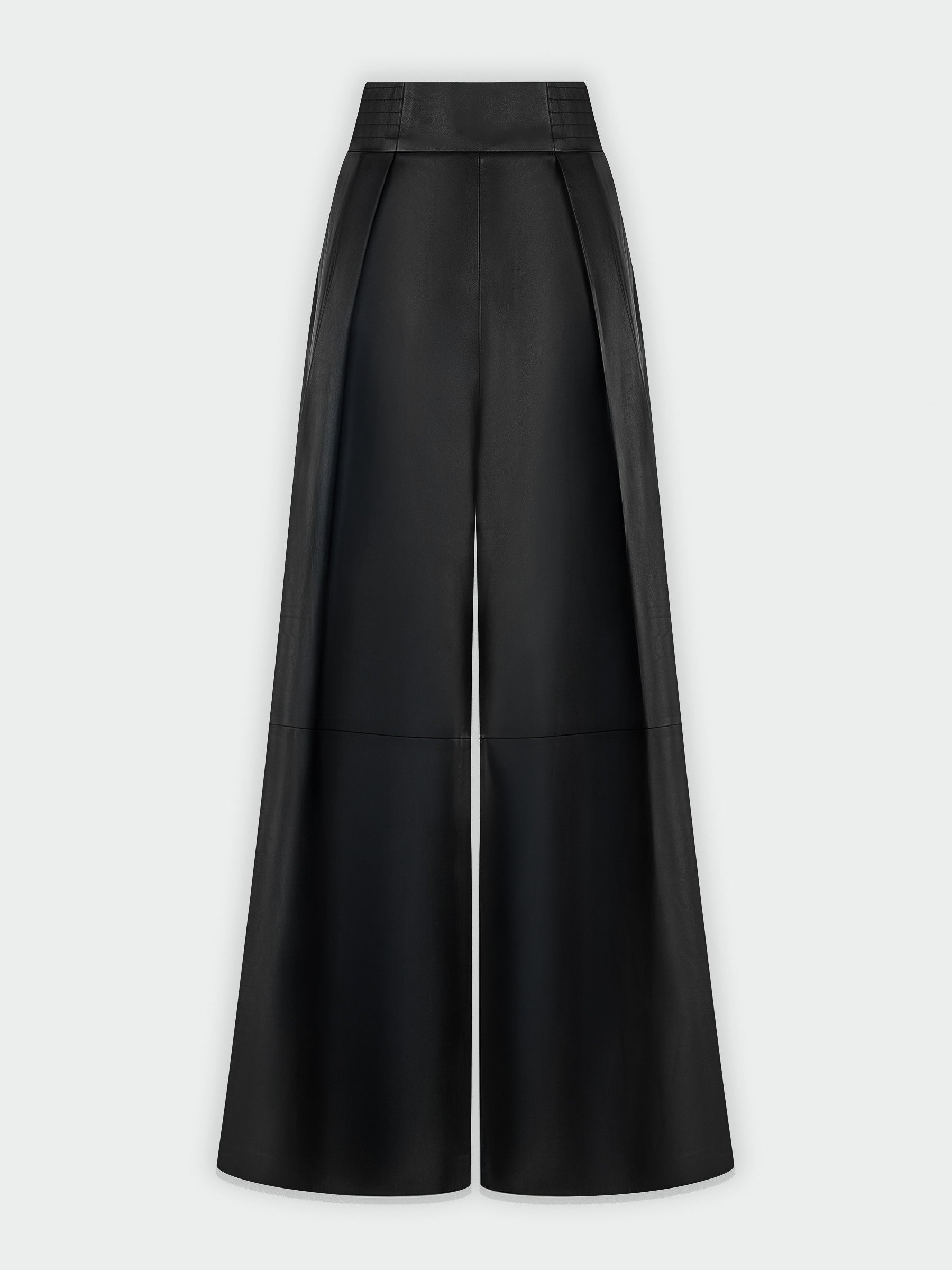 Black Leather Wide Leather Trousers
