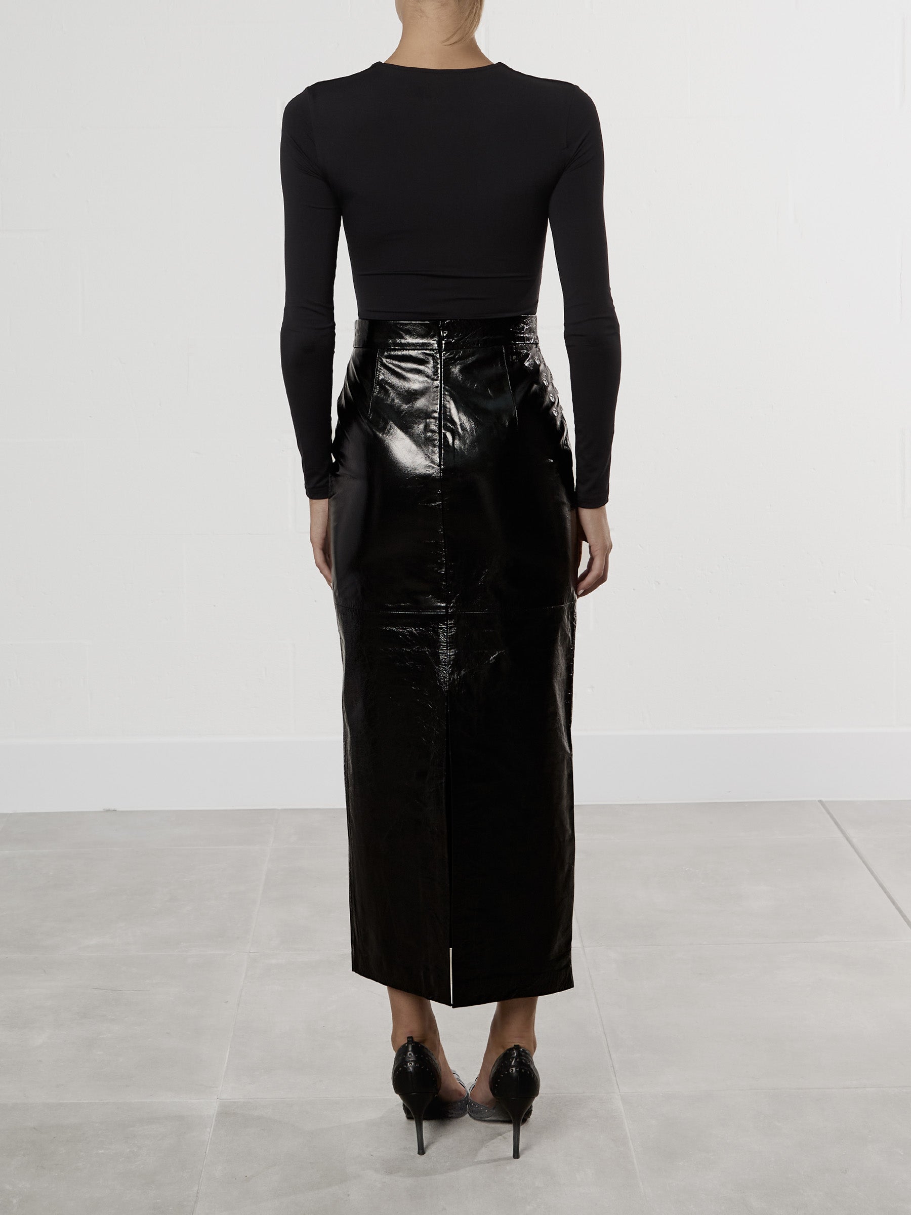 Black Patenet Leather Maxi Pencil Skirt