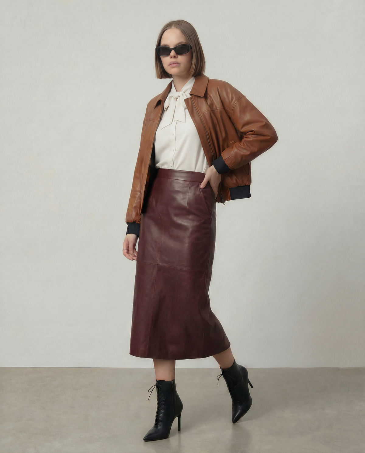Sarah Leather Bomber Jacket - SKIIM Paris