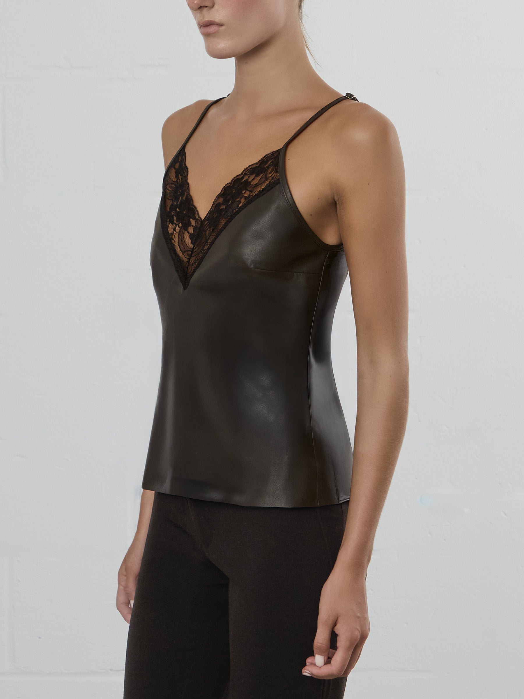 Brown Leather and Lace Camisole