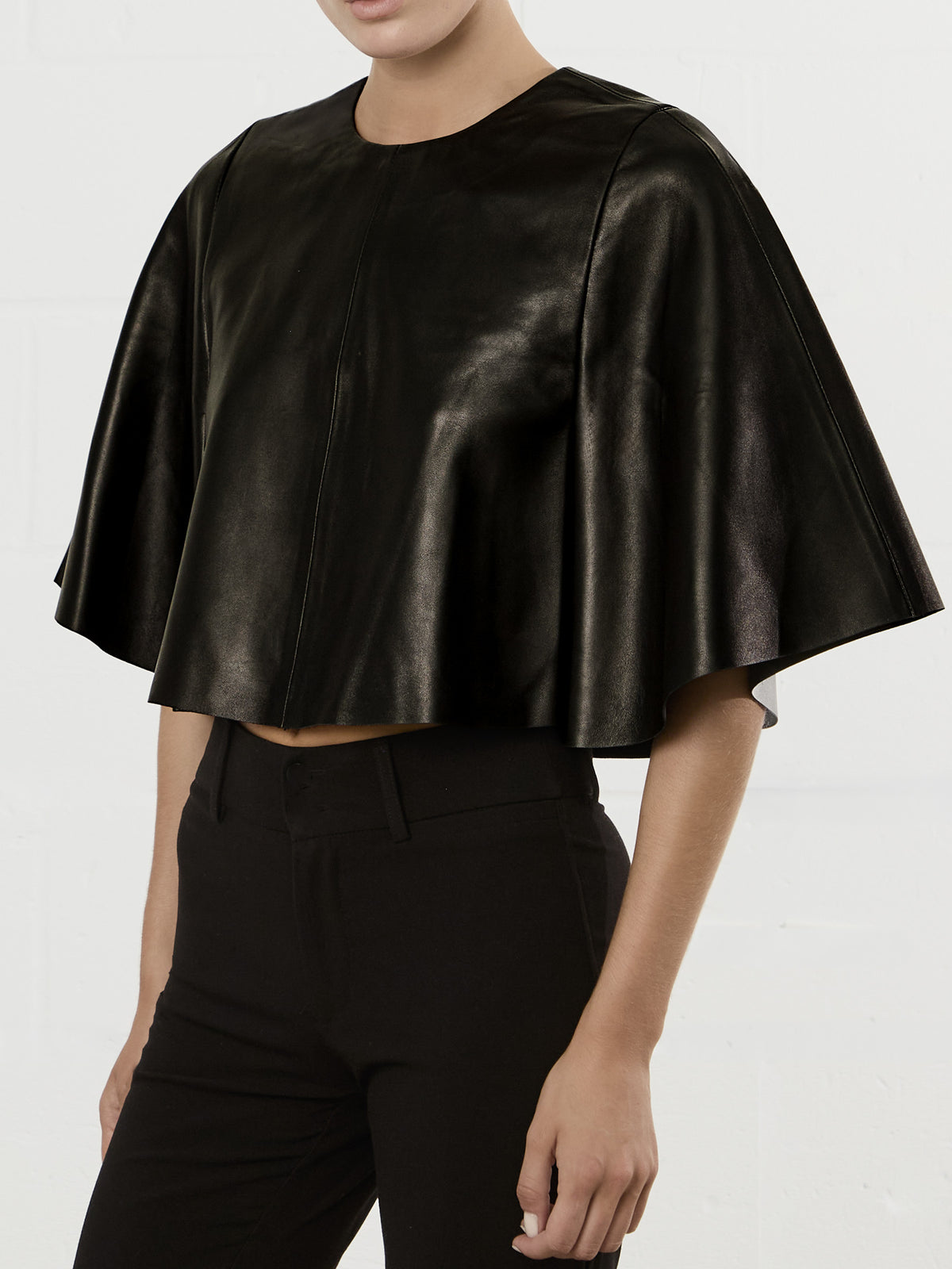 Black Leather Cape Top